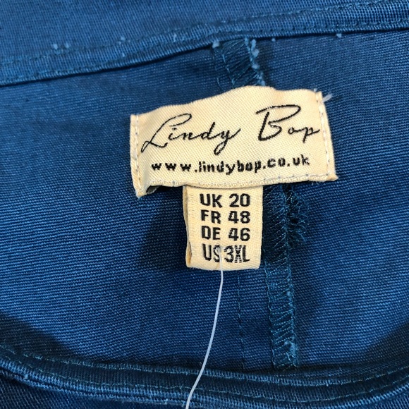 Lindy Bop Teal Gold Button Long Roll-Tab Dress 3XL - Picture 5 of 8